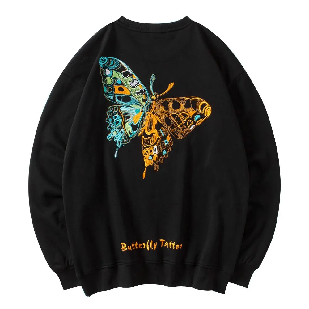 Butterfly Print Sweatshirt - Long Sleeve Unisex Pullover in Rock Style