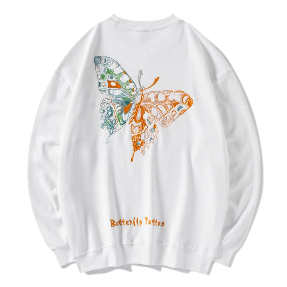 Butterfly Print Sweatshirt - Long Sleeve Unisex Pullover in Rock Style