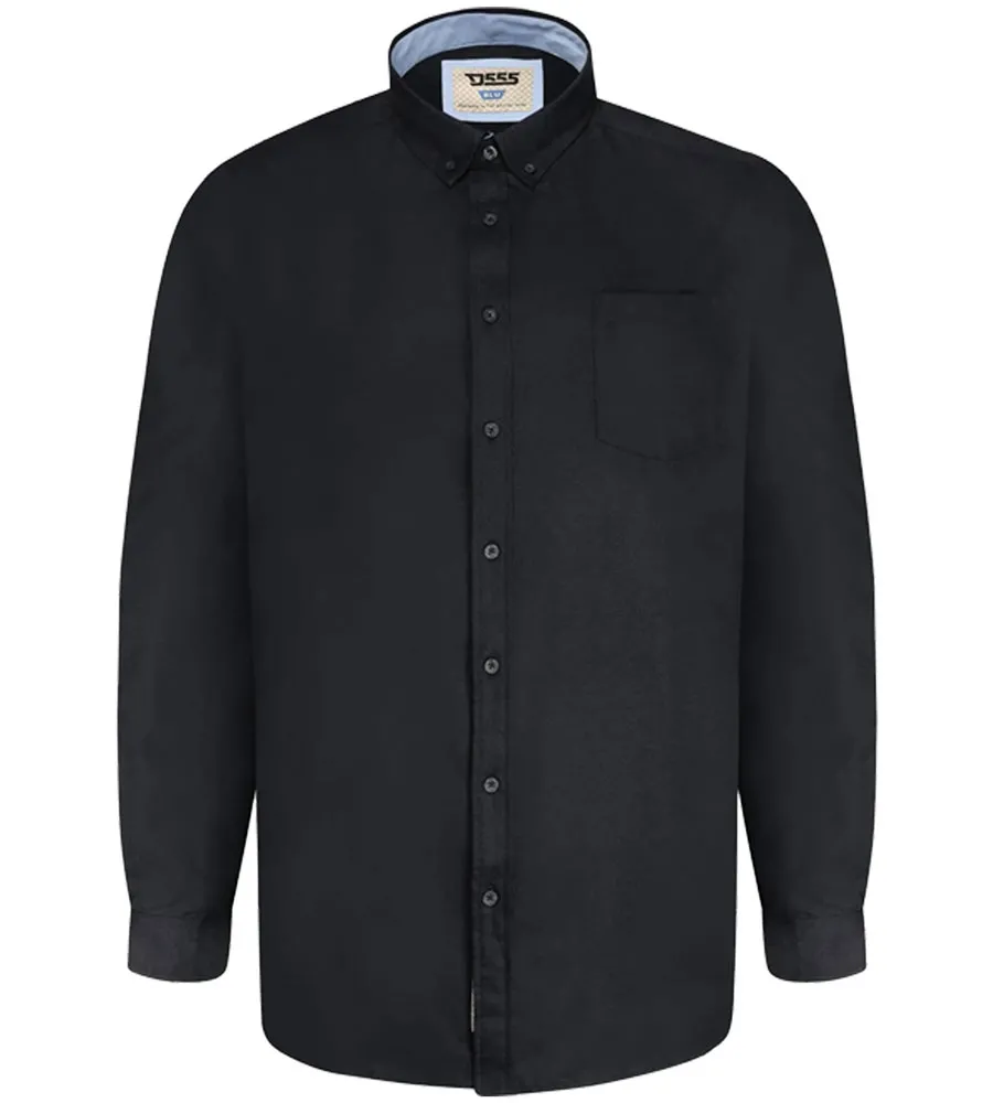 D555 Black Oxford Shirt With Long Sleeves for Big Men (RICHARD BLACK)