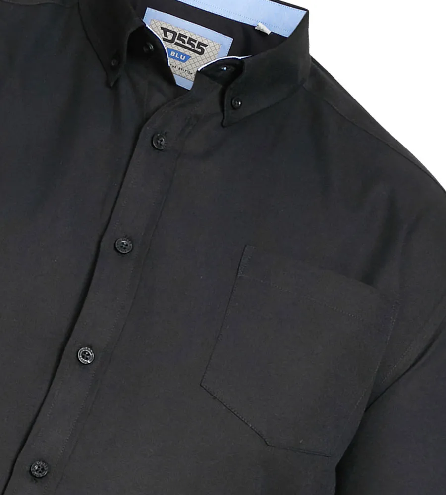 D555 Black Oxford Shirt With Long Sleeves for Big Men (RICHARD BLACK)