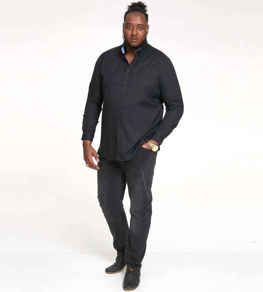 D555 Black Oxford Shirt With Long Sleeves for Big Men (RICHARD BLACK)