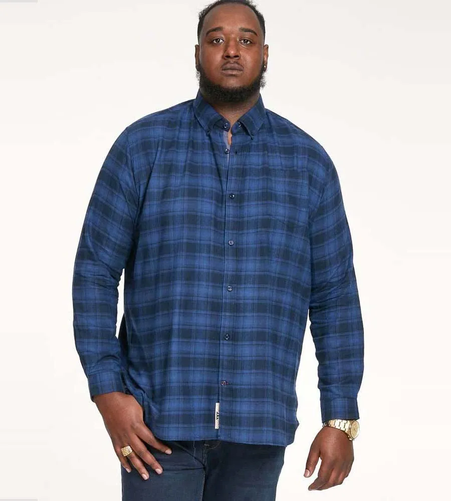 Big Men's Blue Flannel Check Shirt with Long Sleeves - D555 (BRUCE)