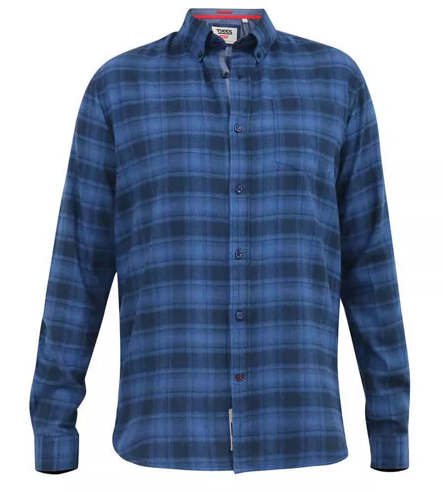 Big Men's Blue Flannel Check Shirt with Long Sleeves - D555 (BRUCE)