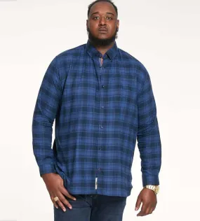 Big Men's Blue Flannel Check Shirt with Long Sleeves - D555 (BRUCE)