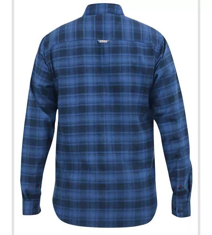 Big Men's Blue Flannel Check Shirt with Long Sleeves - D555 (BRUCE)