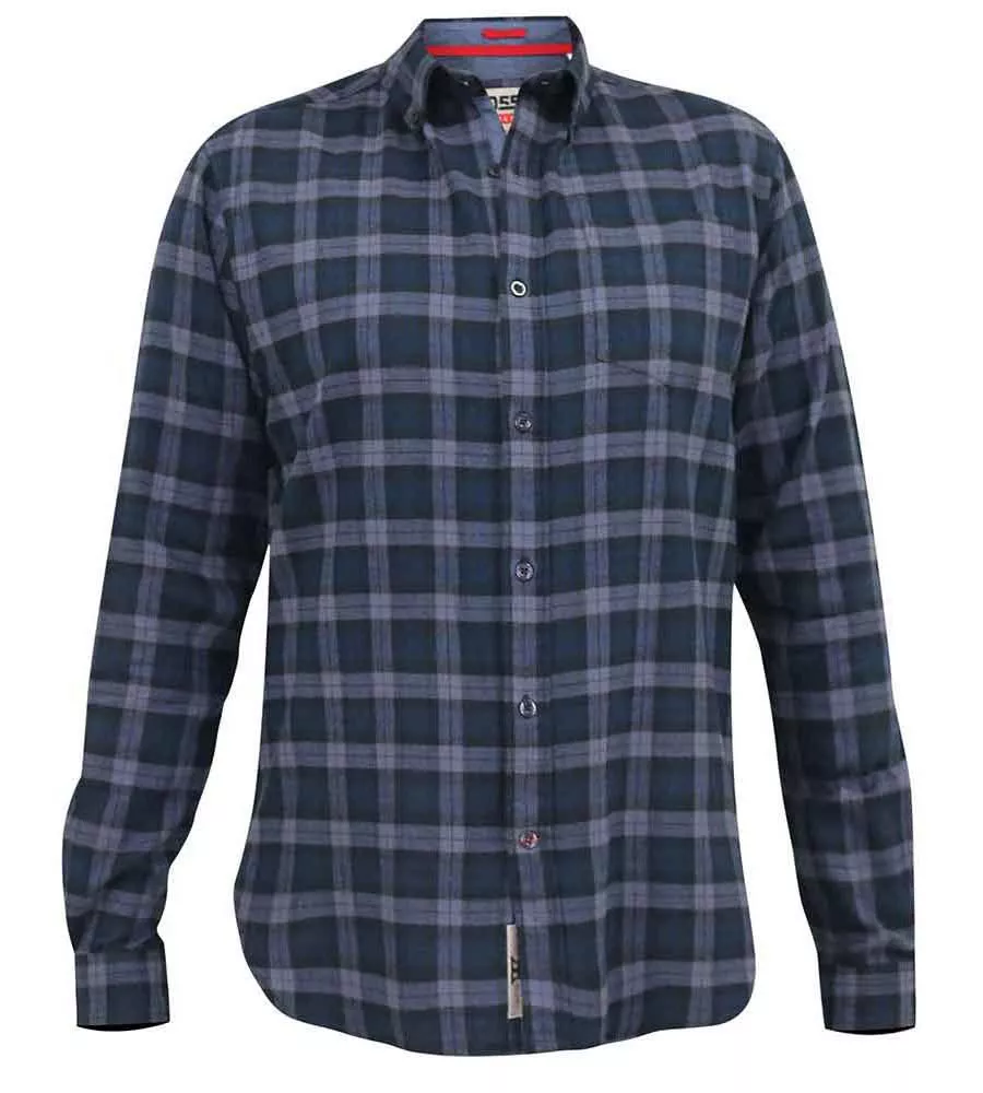 Big Men's Navy Flannel Check Shirt with Long Sleeves - D555 (LUTON)