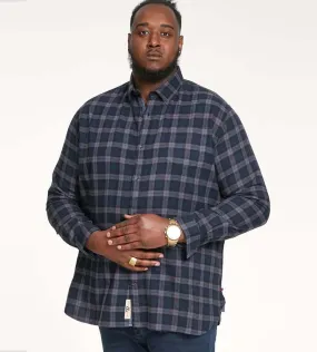 Big Men's Navy Flannel Check Shirt with Long Sleeves - D555 (LUTON)