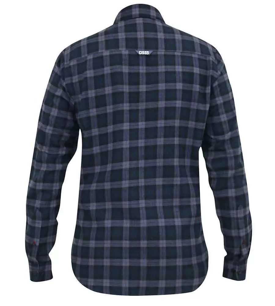 Big Men's Navy Flannel Check Shirt with Long Sleeves - D555 (LUTON)