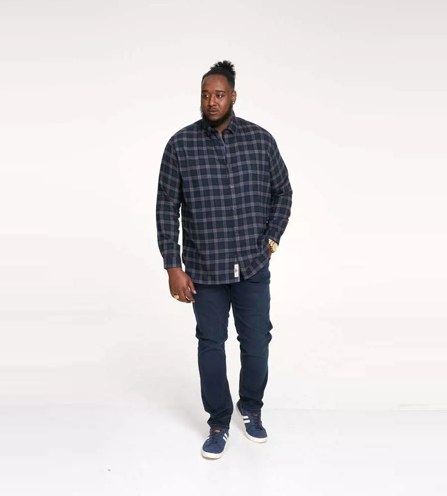 Big Men's Navy Flannel Check Shirt with Long Sleeves - D555 (LUTON)