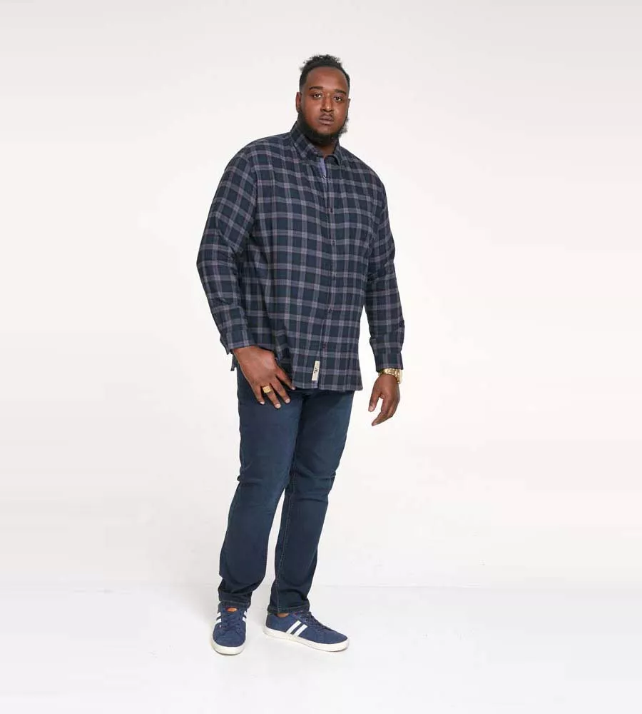 Big Men's Navy Flannel Check Shirt with Long Sleeves - D555 (LUTON)