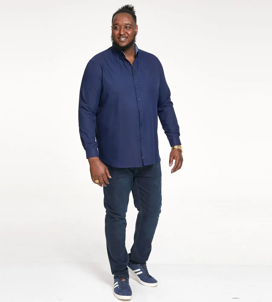 D555 Navy Oxford Shirt With Long Sleeves for Big Men (RICHARD NAVY)