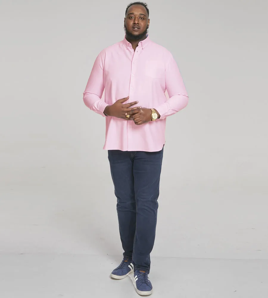 D555 Big Men's Pink Oxford Shirt With Long Sleeves (Richard Pink)