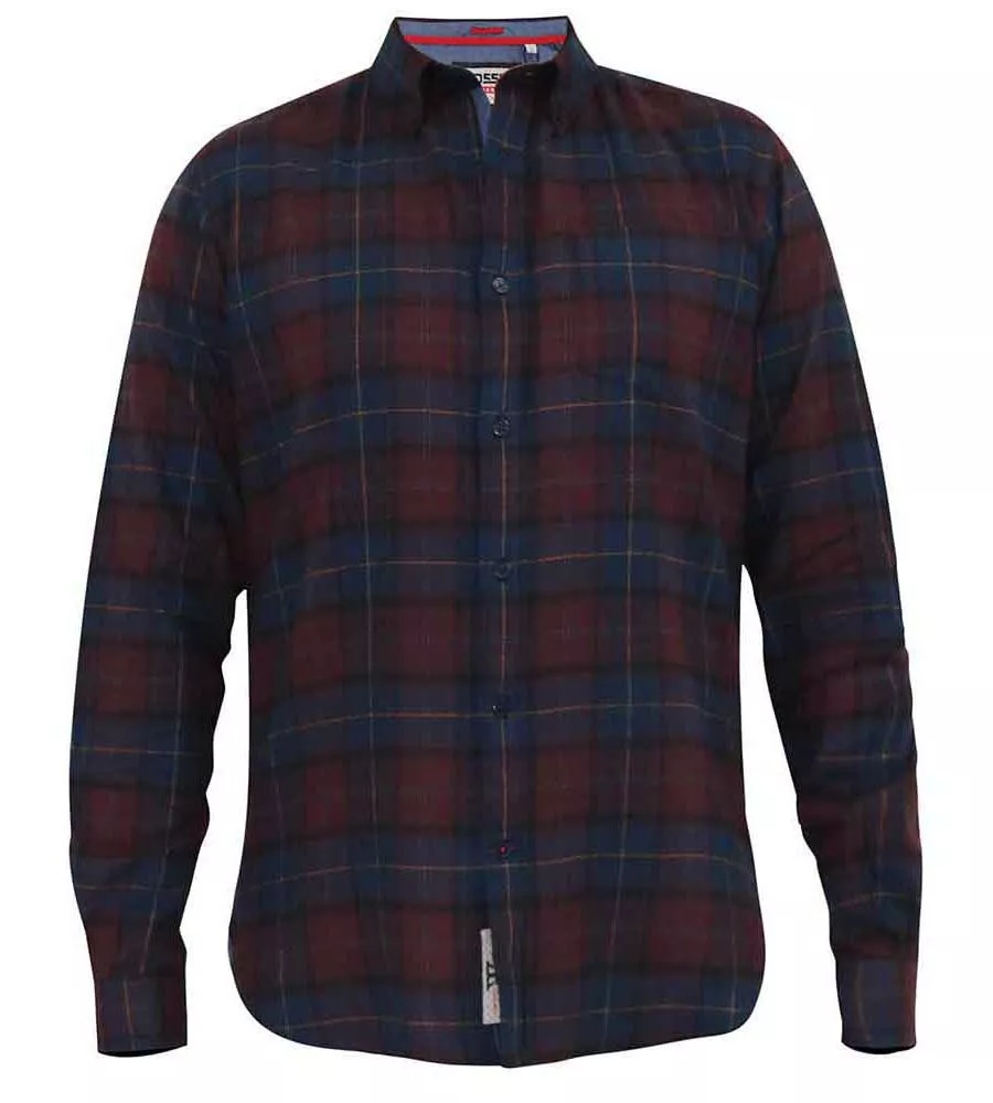 Big Men's Red Flannel Check Shirt with Long Sleeves - D555 (THORNWOOD)