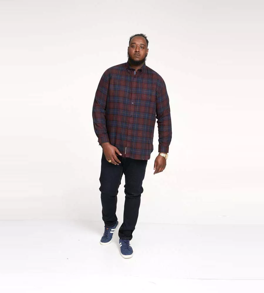 Big Men's Red Flannel Check Shirt with Long Sleeves - D555 (THORNWOOD)