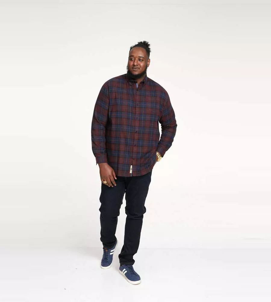 Big Men's Red Flannel Check Shirt with Long Sleeves - D555 (THORNWOOD)