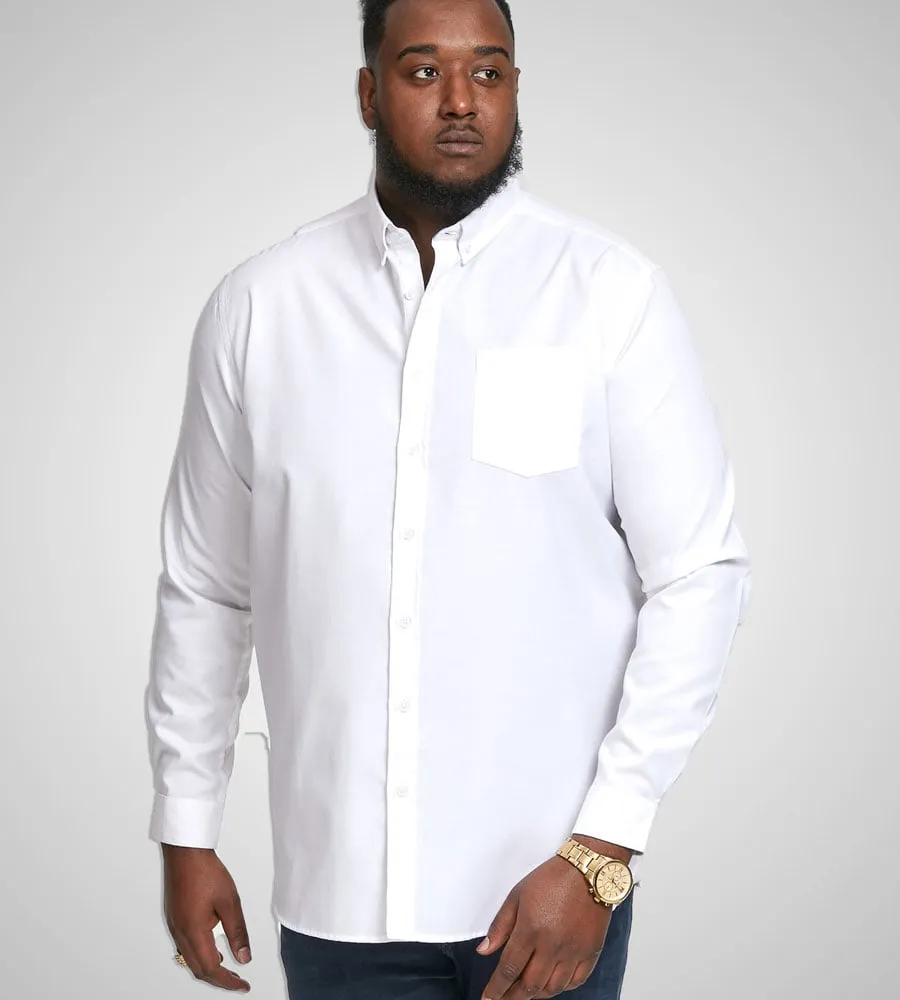 D555 White Oxford Shirt With Long Sleeves for Big Men (RICHARD WHITE)