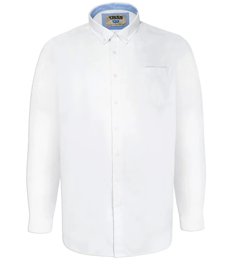 D555 White Oxford Shirt With Long Sleeves for Big Men (RICHARD WHITE)