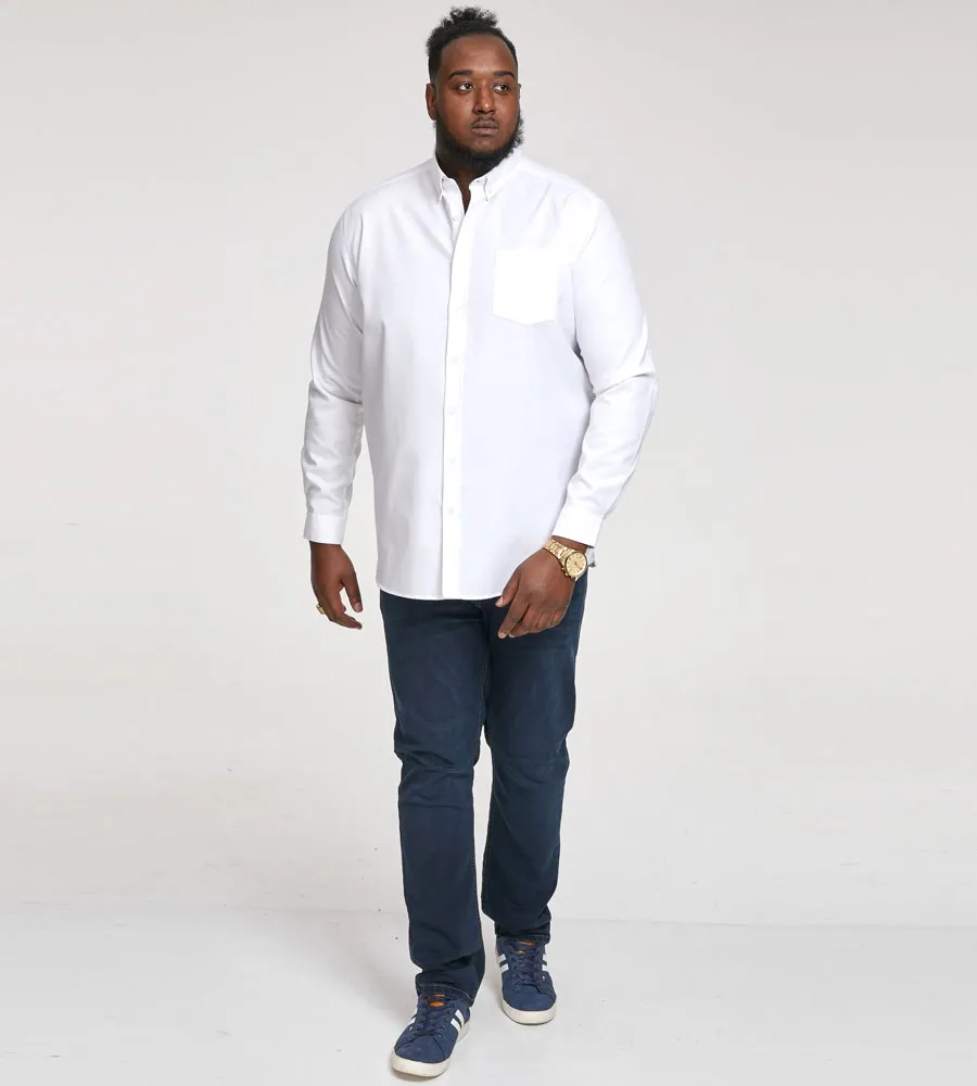 D555 White Oxford Shirt With Long Sleeves for Big Men (RICHARD WHITE)