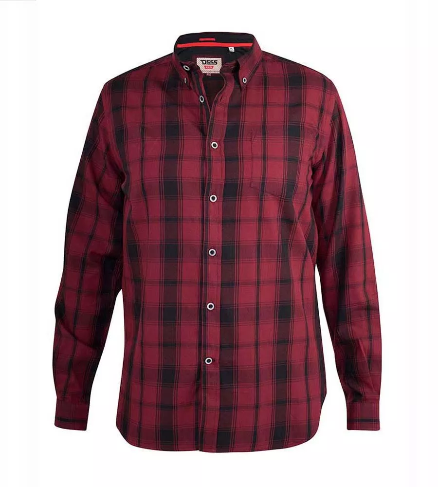 Red Check Shirt with Chest Pocket and Long Sleeves for Men by D555 (BENALLA)