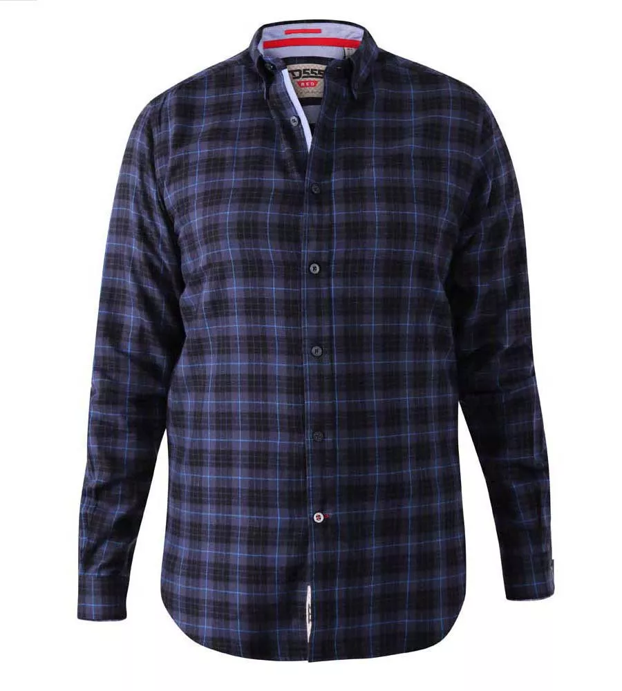 D555 Tall Men's Blue Flannel Check Shirt With Long Sleeves (Dovercourt)