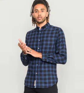 D555 Tall Men's Blue Flannel Check Shirt With Long Sleeves (Dovercourt)