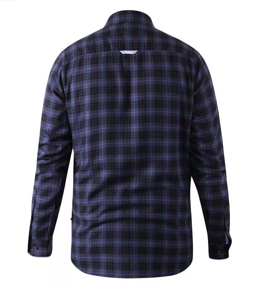 D555 Tall Men's Blue Flannel Check Shirt With Long Sleeves (Dovercourt)