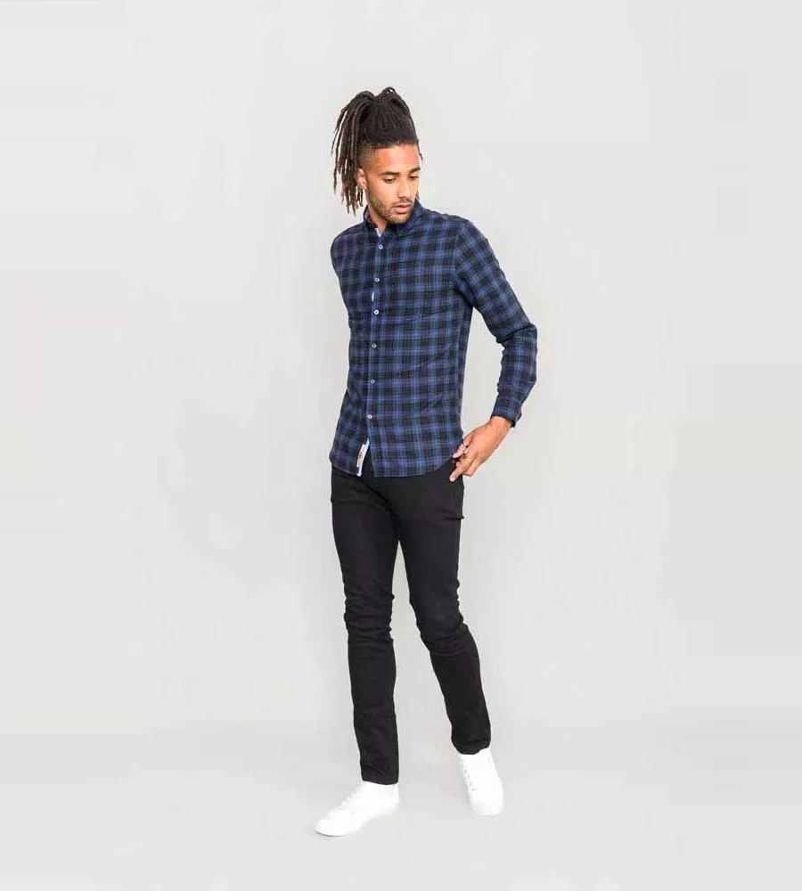 D555 Tall Men's Blue Flannel Check Shirt With Long Sleeves (Dovercourt)