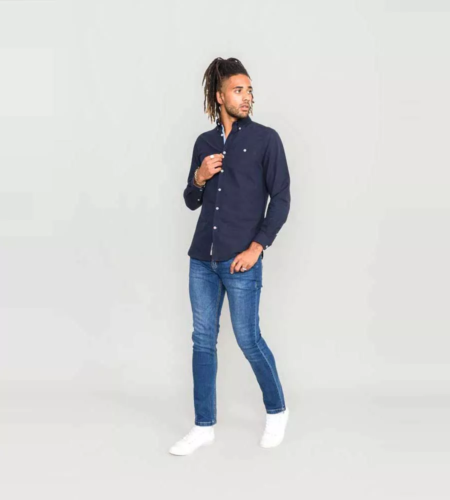 D555 Navy Oxford Shirt With Long Sleeves for Tall Men (COLCHESTER-1)