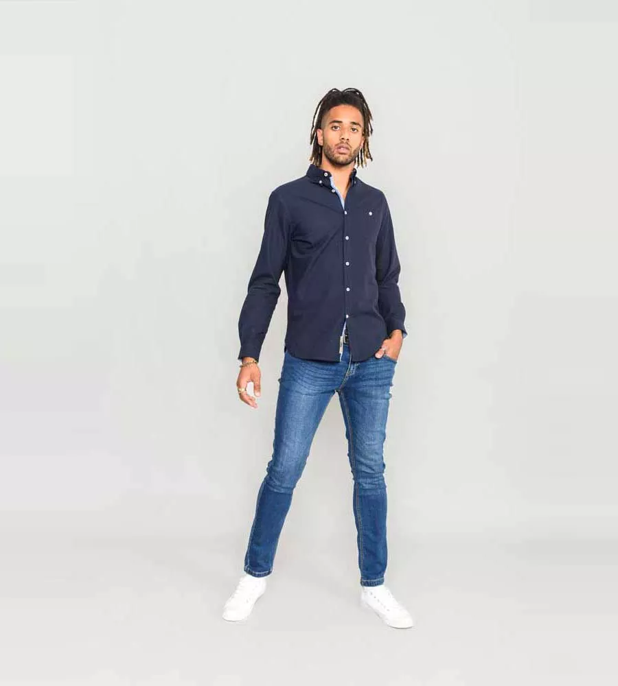 D555 Navy Oxford Shirt With Long Sleeves for Tall Men (COLCHESTER-1)