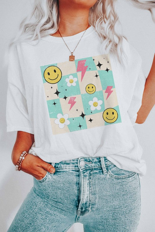 Daisy Smiley Checker Plus Size Tee - Shop Now!