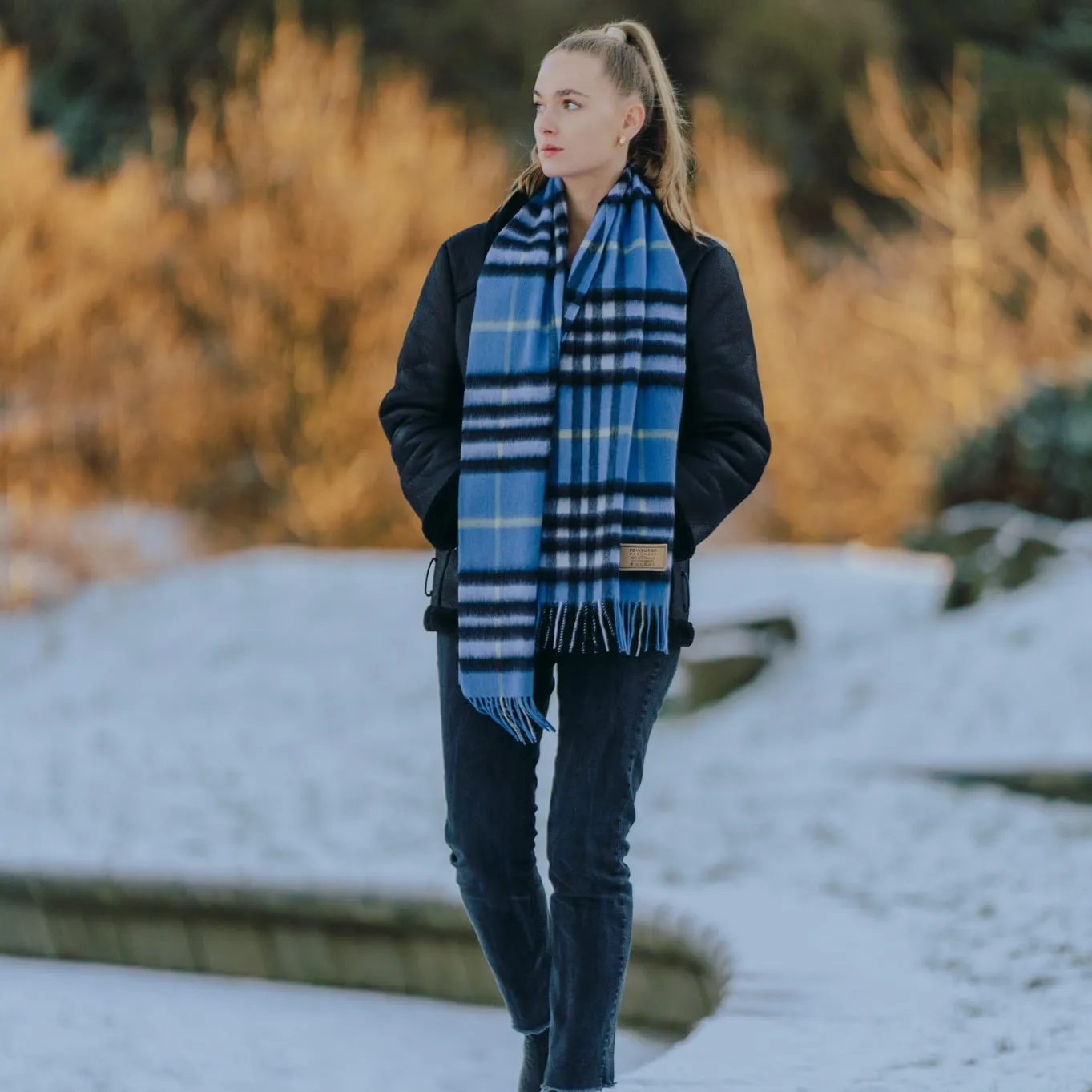 Milan Blue Check Lambswool Scarf by DC