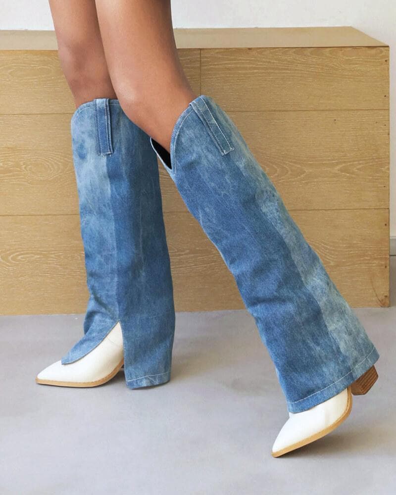 Denim Cowboy Boots with Split Joints