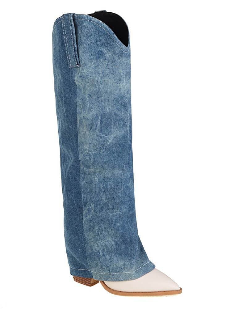 Denim Cowboy Boots with Split Joints