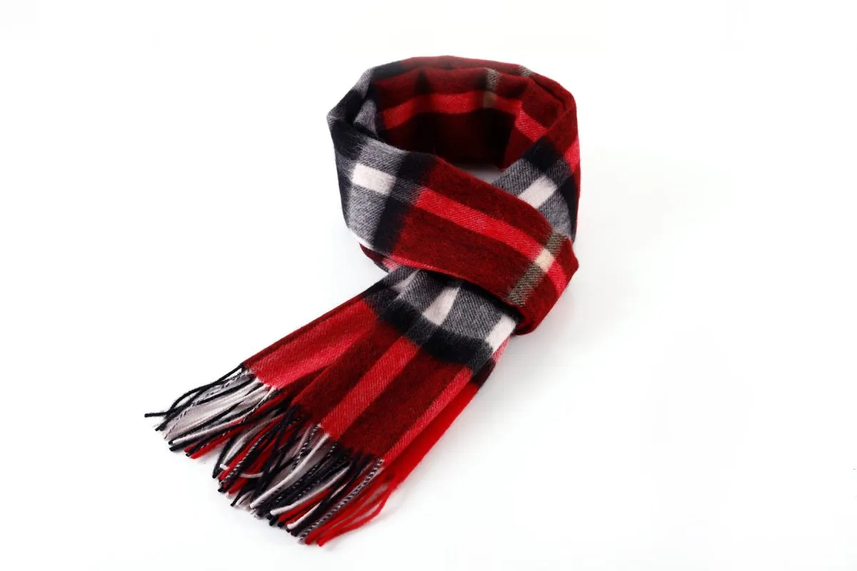 Edinburgh Red Check Cashmere Lambswool Scarf