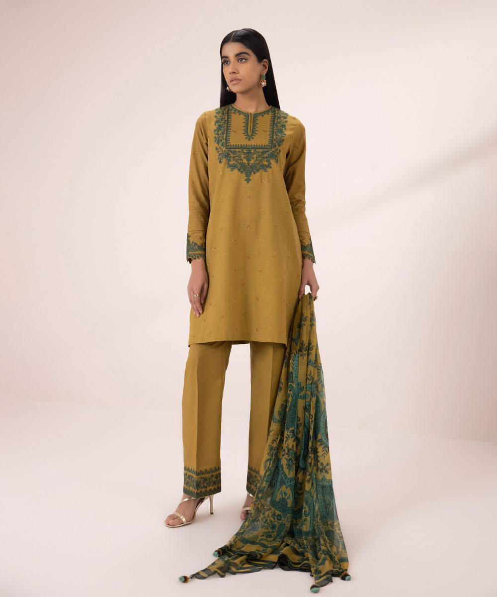 Embroidered Dobby Suit Set - 3 Piece, Affordable, Stylish