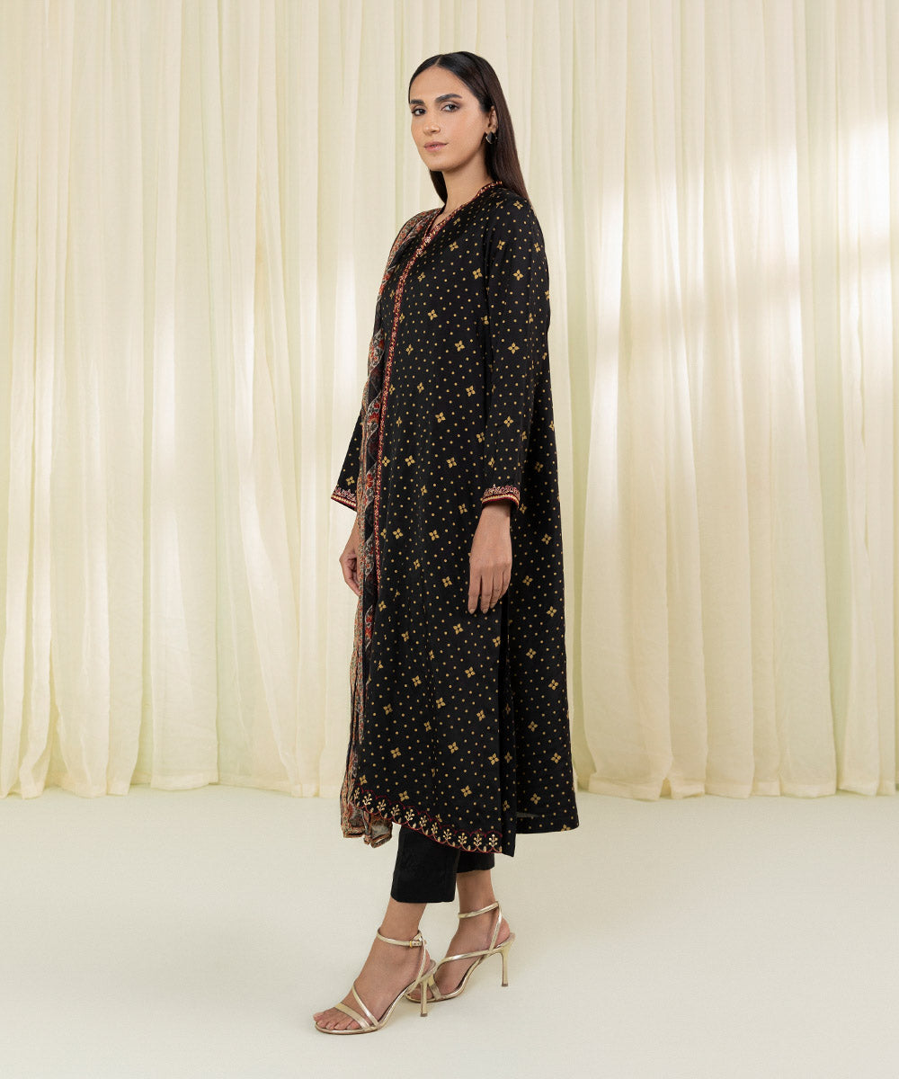 Embroidered Raw Silk Suit - 3 Piece Set