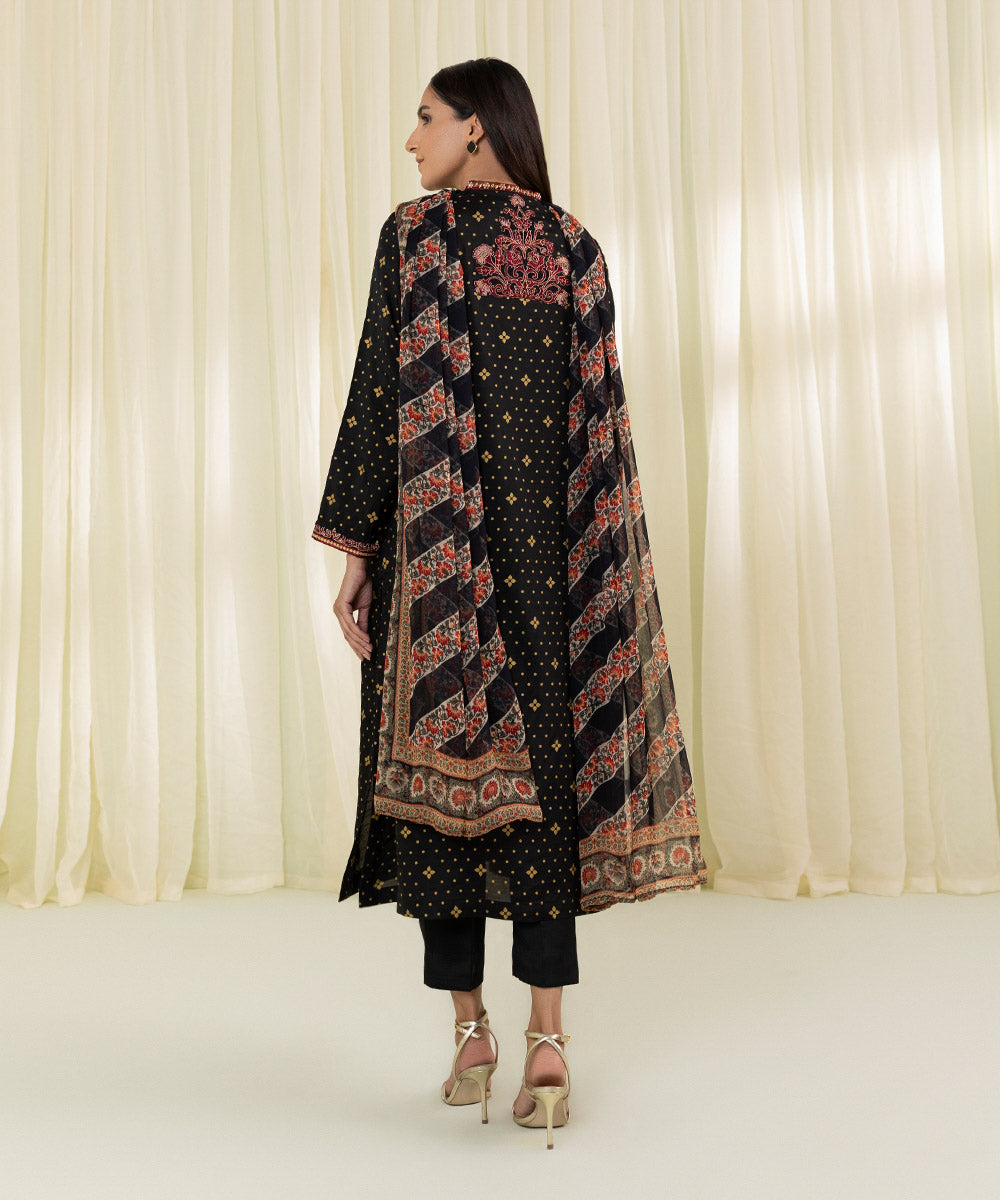 Embroidered Raw Silk Suit - 3 Piece Set