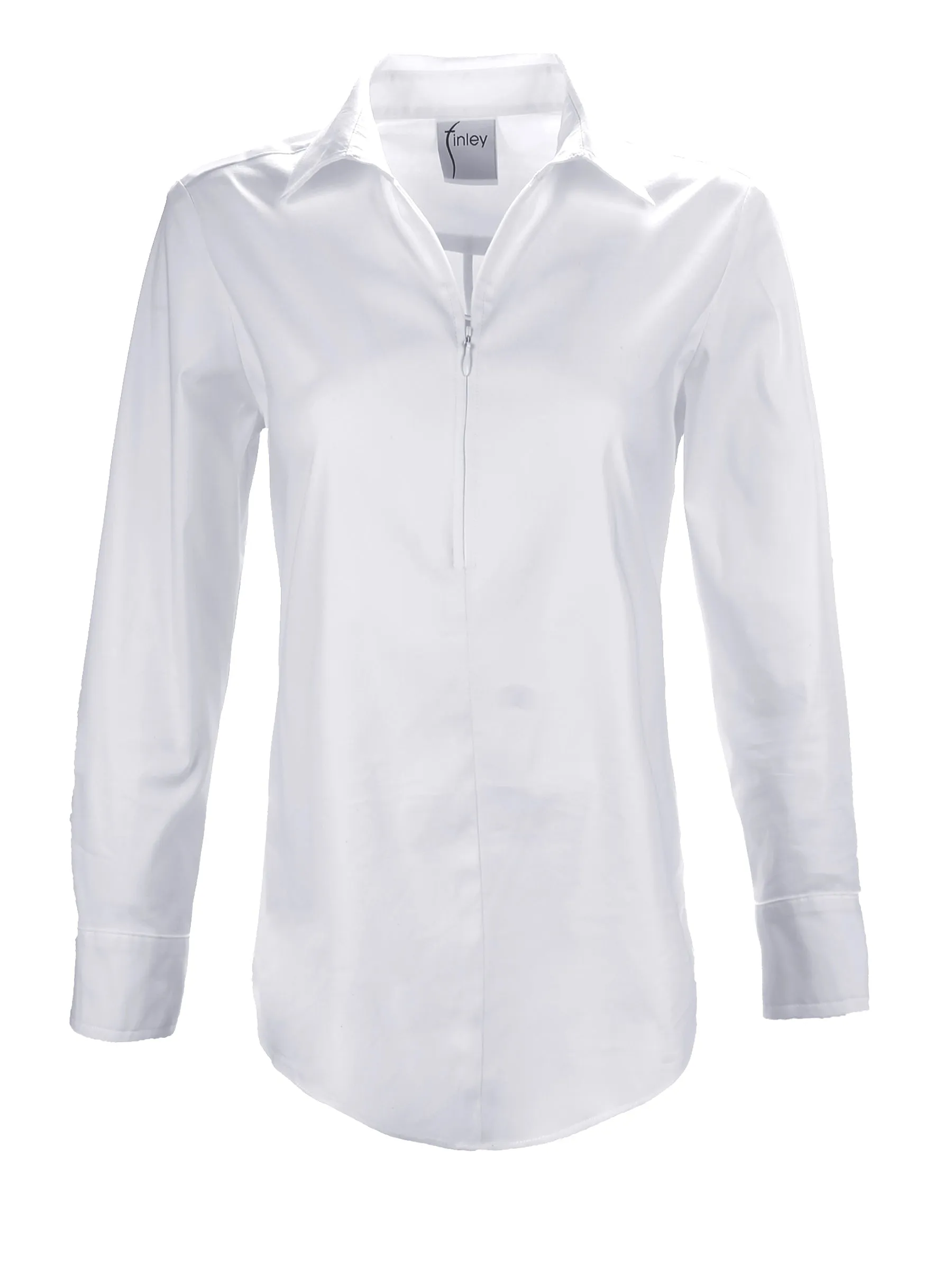 Endora Long Sleeve White Shirt - Half Zip | Shop Now