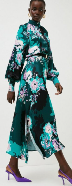 Floral Maxi Dress in Satin Fabric