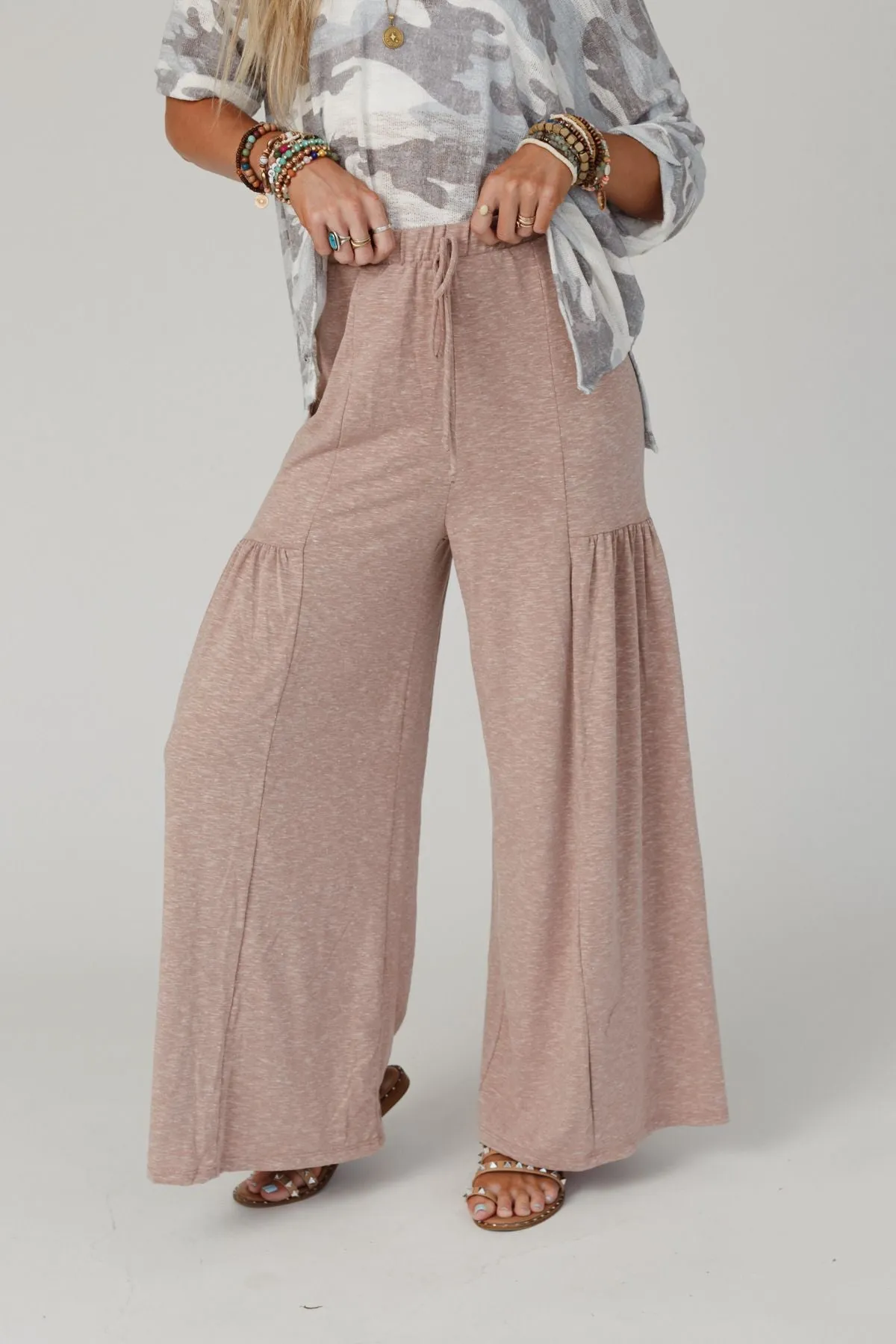 Flowing High Waist Pants - Taupe