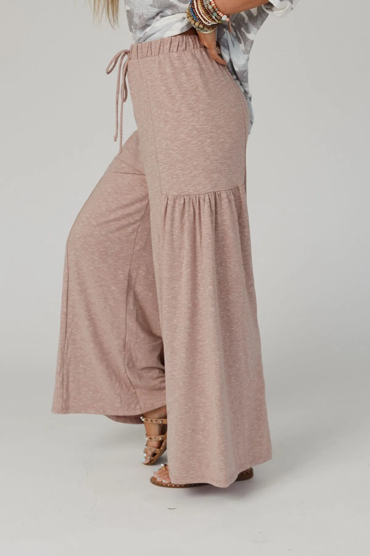 Flowing High Waist Pants - Taupe