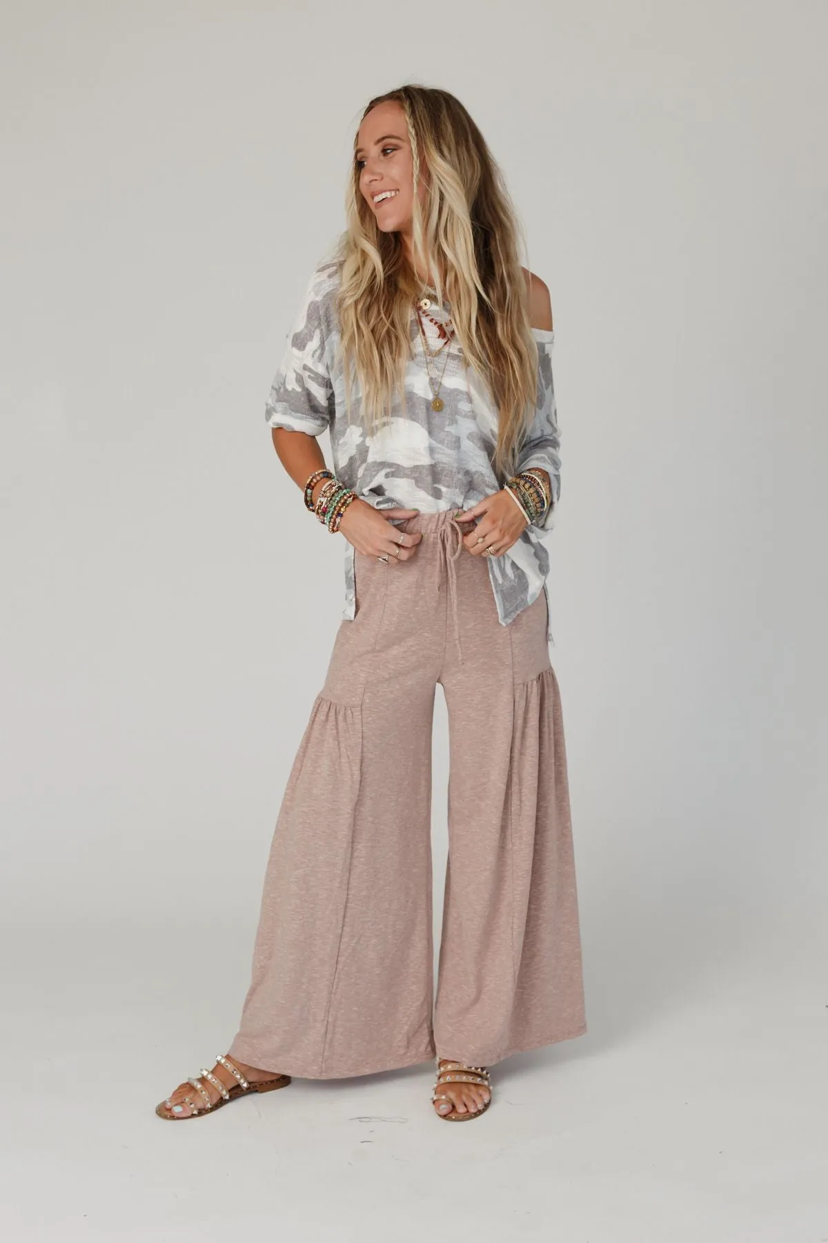 Flowing High Waist Pants - Taupe