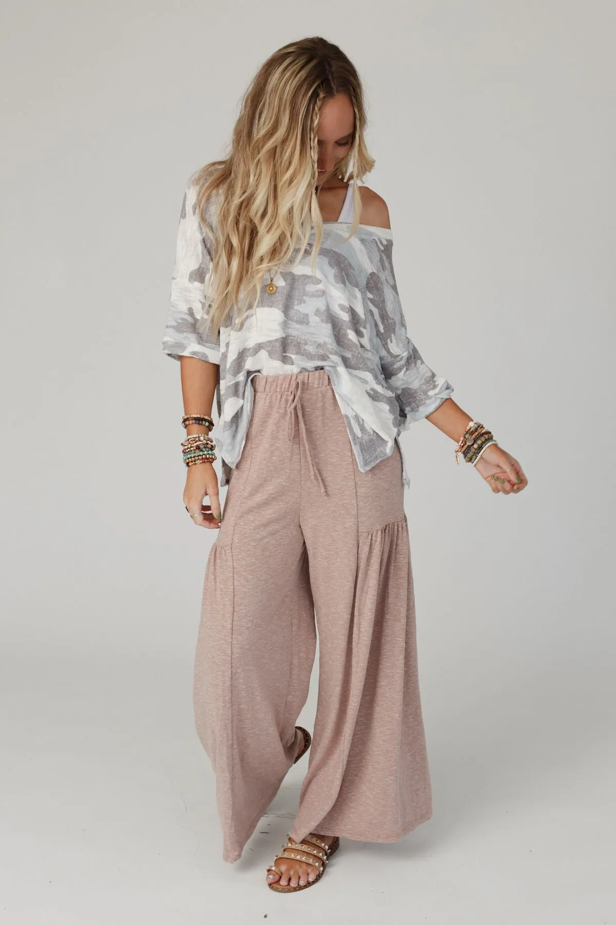 Flowing High Waist Pants - Taupe