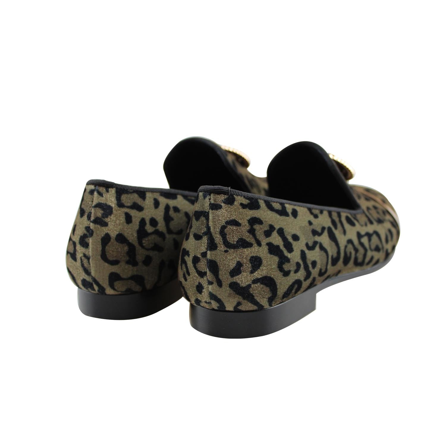 Harpelunde Men Leopard Print Formal Shoes Lion Buckle Velvet Loafers