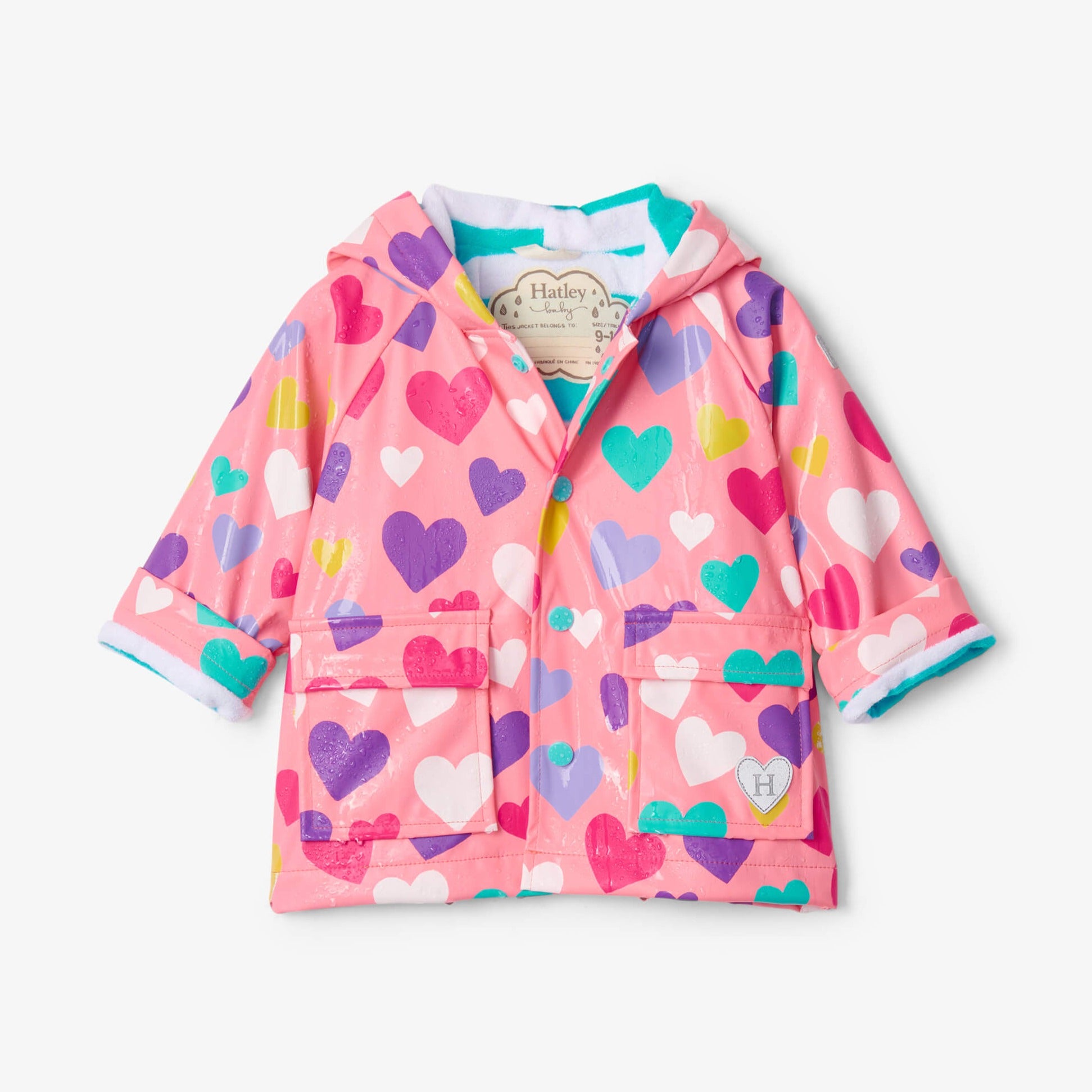 Hatley Baby Raincoat with Colourful Hearts that Change Colour