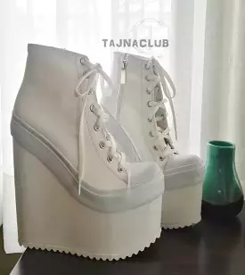 High Heel Sneaker Wedges White