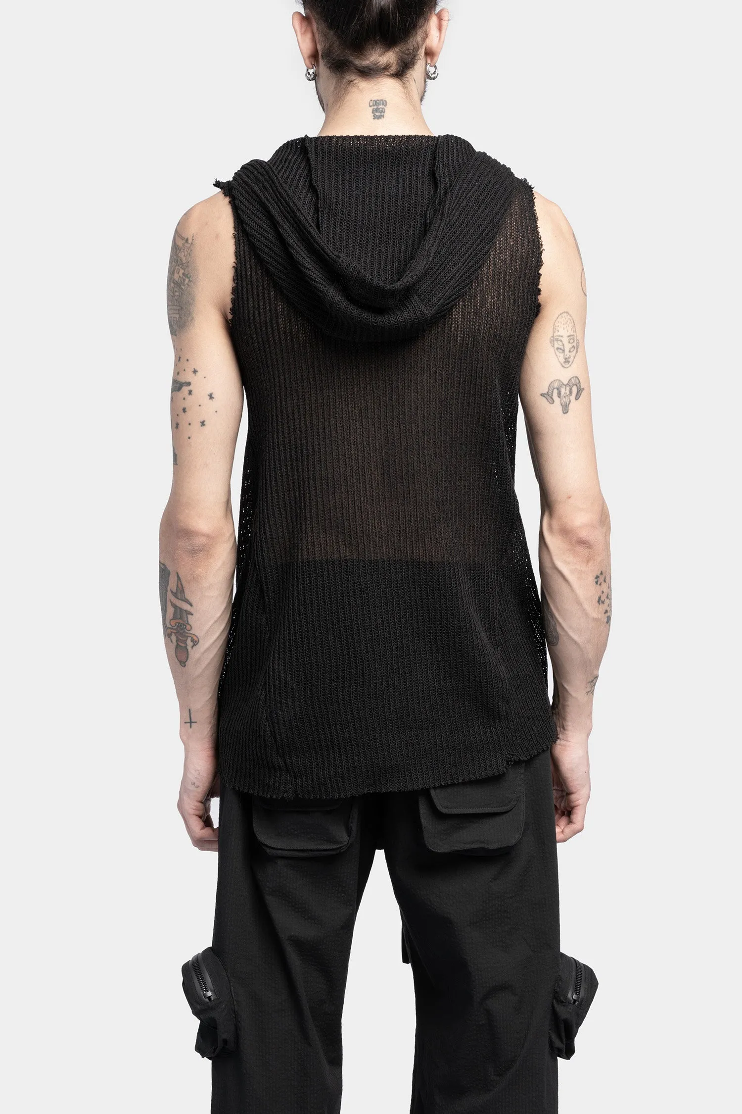 Hooded v-neck knit tank top