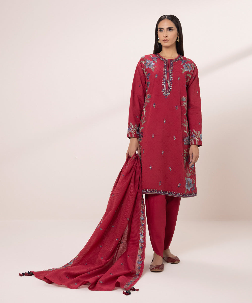 Jacquard Suit with Embroidery - 3 Piece Set