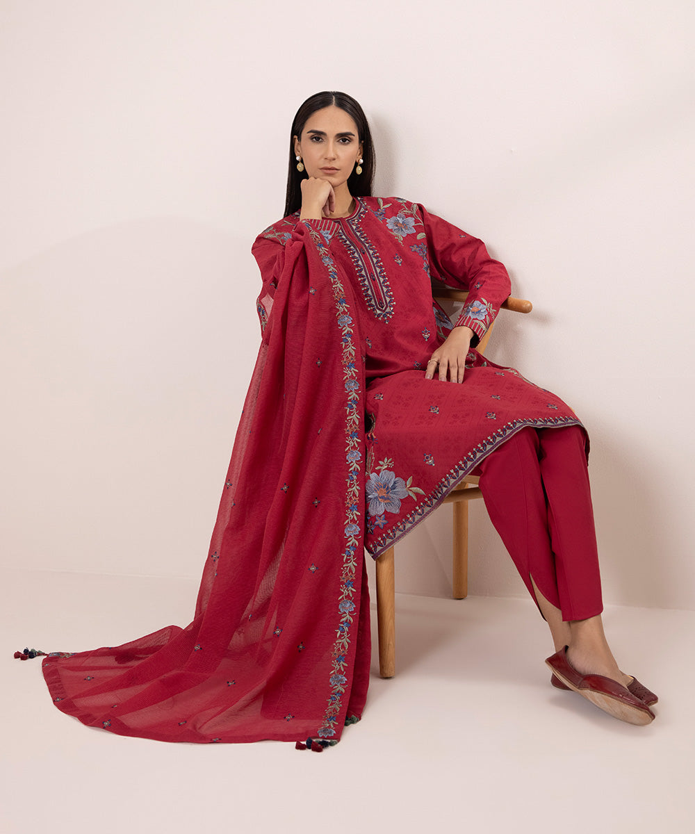 Jacquard Suit with Embroidery - 3 Piece Set