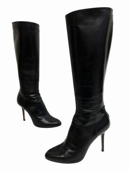 Jimmy Choo black leather boots, mid calf, heeled, size 9.5